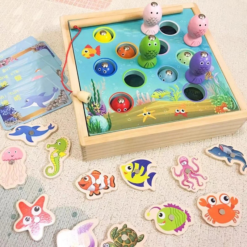

Infant children wooden magnetic fishing girl puzzle male baby early education educational toys for baby best gifts