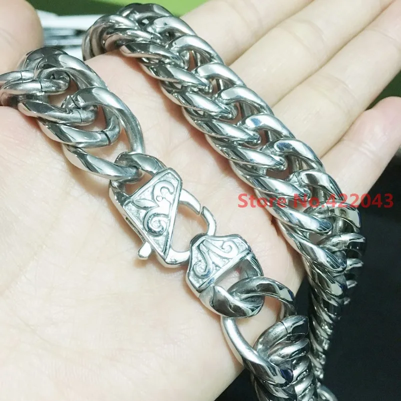 

Wholesale/Retail! 7-40" Men Boys Heavy Chain 13/16mm Silver Color Curb 316L Stainless Steel High Quality Necklace