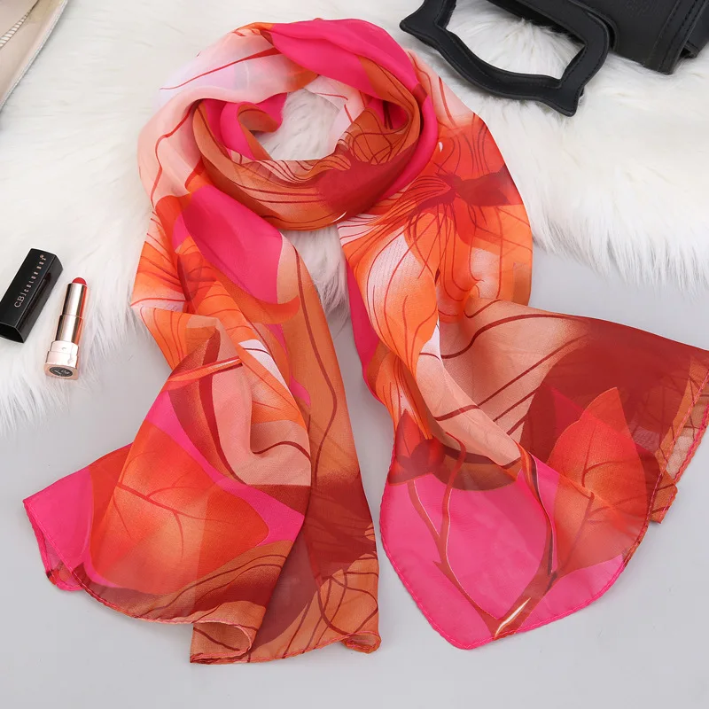 

Fashion Chiffon Scarf Women Lotus Printing Long Soft Women Wrap Scarf Lady Shawl Scarves Chiffon Slik Ladies For Women Summer