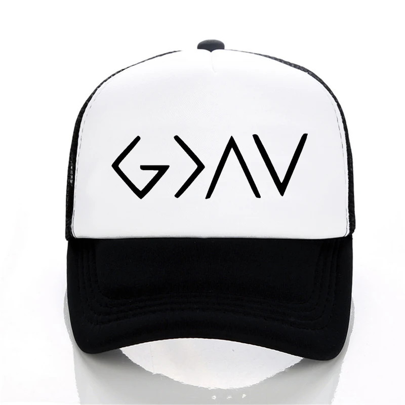 

Men's God Is Greater symbols print hat Christian God Specific Symbols Band Male Fashion Mesh trucker Baseball Caps