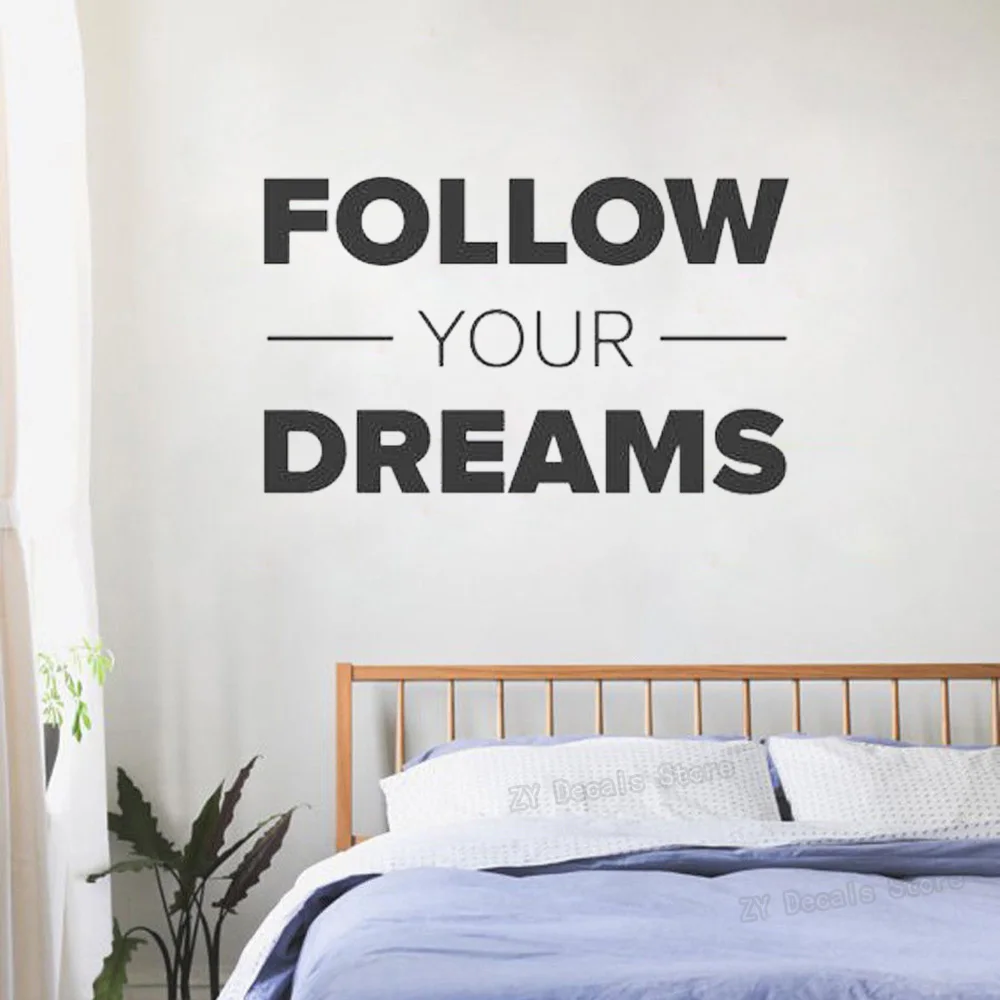 Follow Your Dreams Quotes Wall Stickers Kids Bedroom Home Interior Decor Removable Vinyl Inspiring Decal Quote Office Z751 | Дом и сад