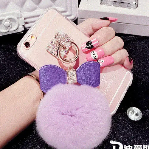 For Huawei Mate 10 Hot Luxury Chrome Clear Bling Diamond Bowknot Plush Ball Charm Phone Case Cover P20 Pro |