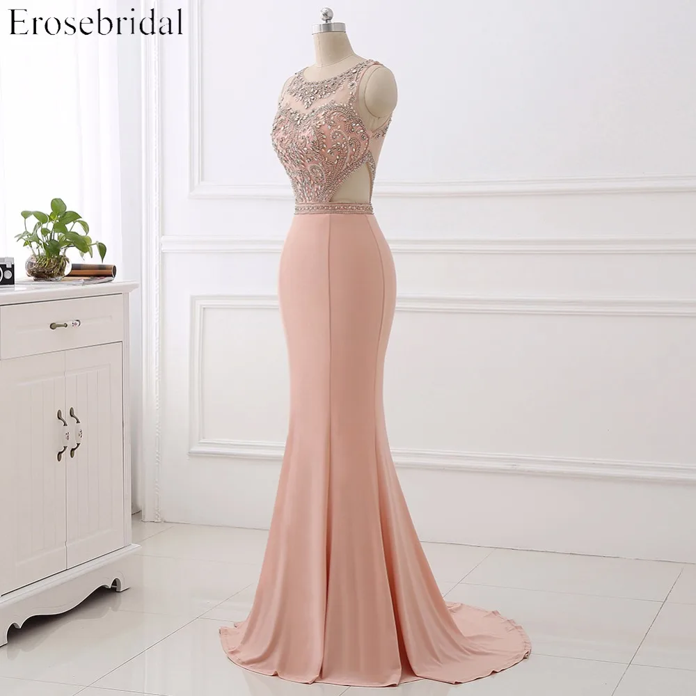 2017 Спандекс Вечернее Платье Erosebridal просто Русалка отделка бисером vestido de festa