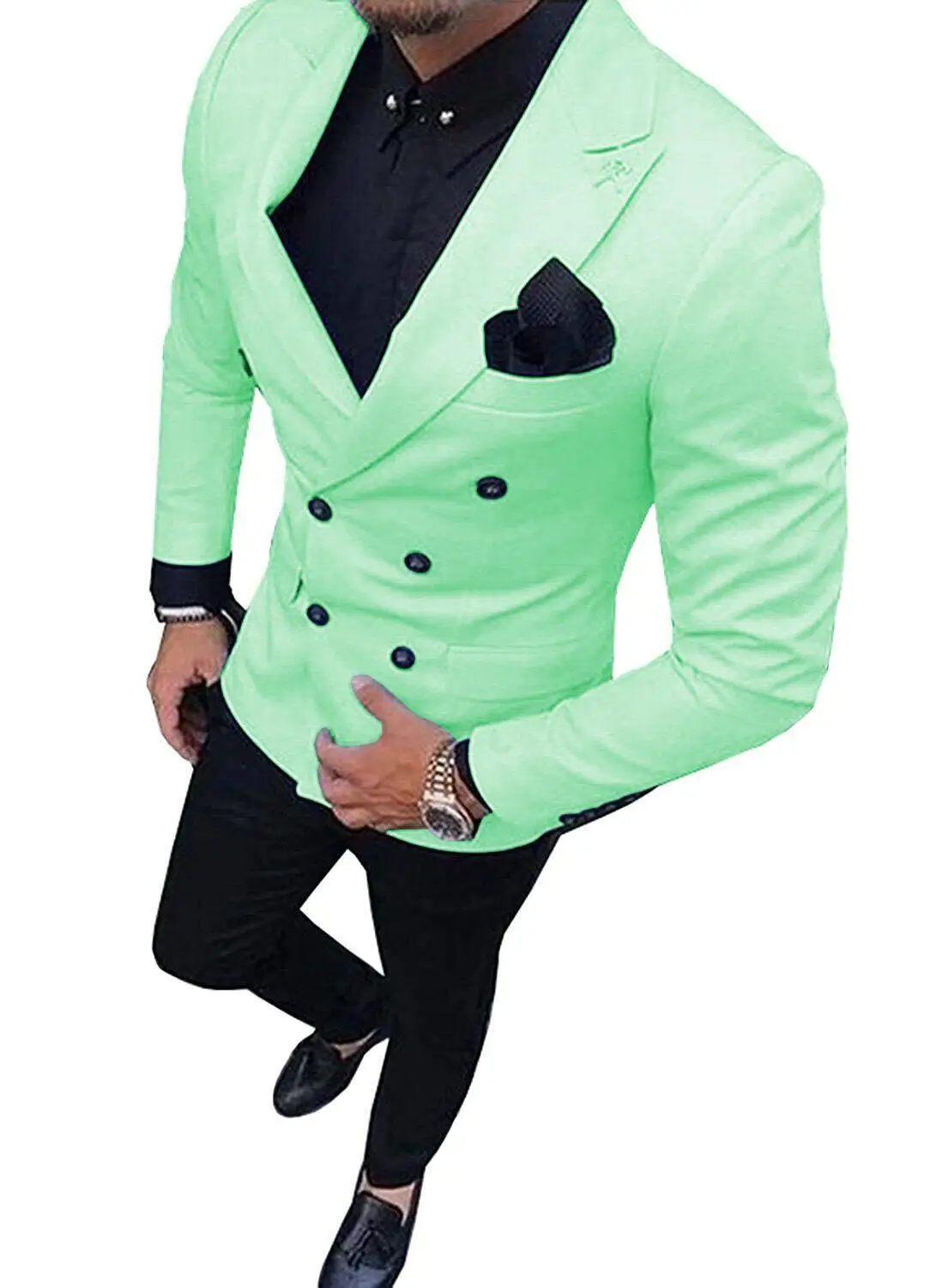 mint green Новинка, зеленый мужской костюм, двубортный костюм из 2 предметов, блейзер с отворотом, пиджак, смокинг и брюки для свадьбы, вечерние - Цвет: mint green