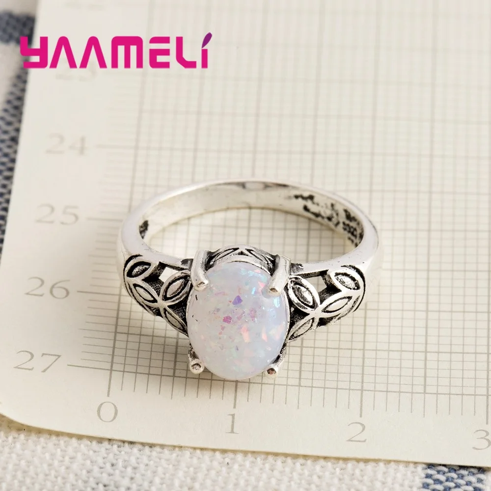 

Latest Design Genuine 925 Sterling Silver Leaves Shaped Band Rings with Cream Opal Stones Finger Bague Bijoux For Women