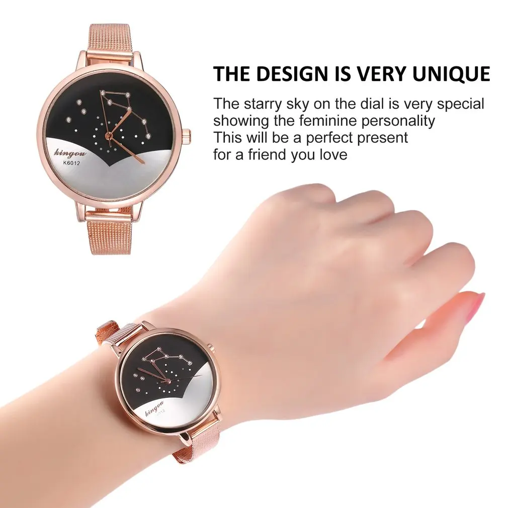 Модные Роскошные ультра тонкие сетчатые ремешок кварцевые часы розовое золото