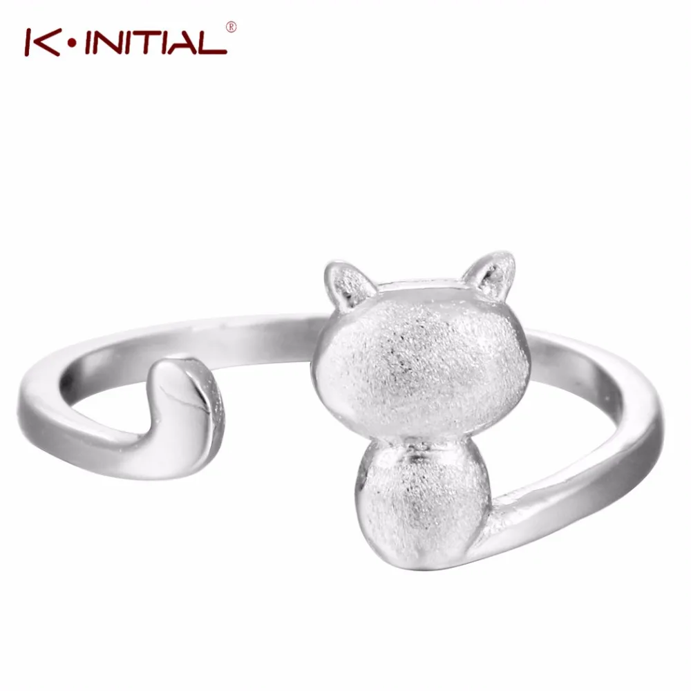 Kinitial 1 шт. стерлингового серебра 925 животных Cat Кольца для Для женщин Красивая