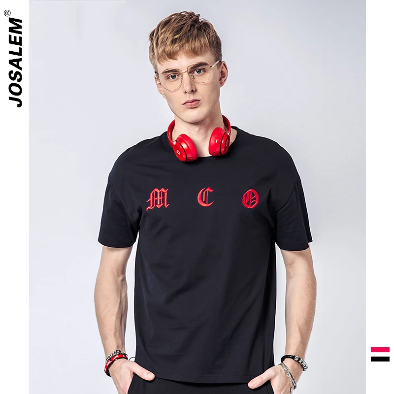 JOSALEm Винтаж хип-хоп Футболка мужская черная с коротким рукавом хлопок дышащие