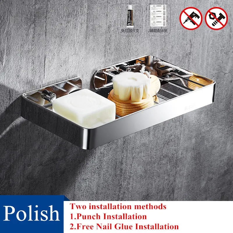 Polish Мыльница для ванной комнаты, полировка/щетка/белый/черный, полка для ванной, Душ Caddy для душа, настенное крепление, нержавеющая сталь, туалет, мыльница - Цвет: Polish