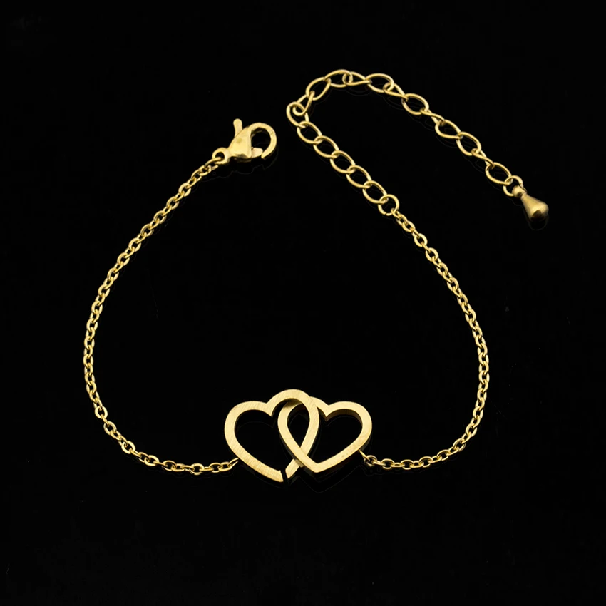 Талисман Двойное сердце браслет для женщин розовое золото Pulsera ювелирные изделия нержавеющая сталь цепь Armbanden Bijoux Femme подружки невесты подарки