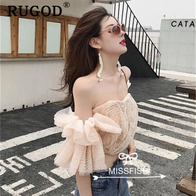 RUGOD/элегантные кружевные женские рубашки с вышивкой модные блузы расклешенными