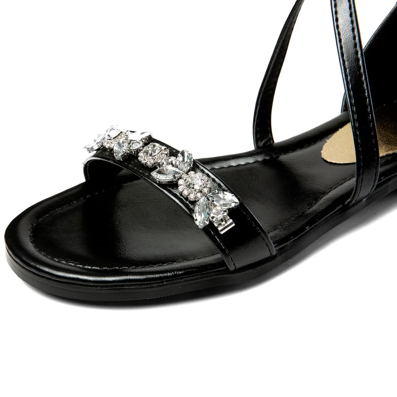 Large size Flat Sandals For Women Casual Flat Heels Summer Shoes Woman Luxury Rhinestone Green Gold Silver Ladies Beach Shoes