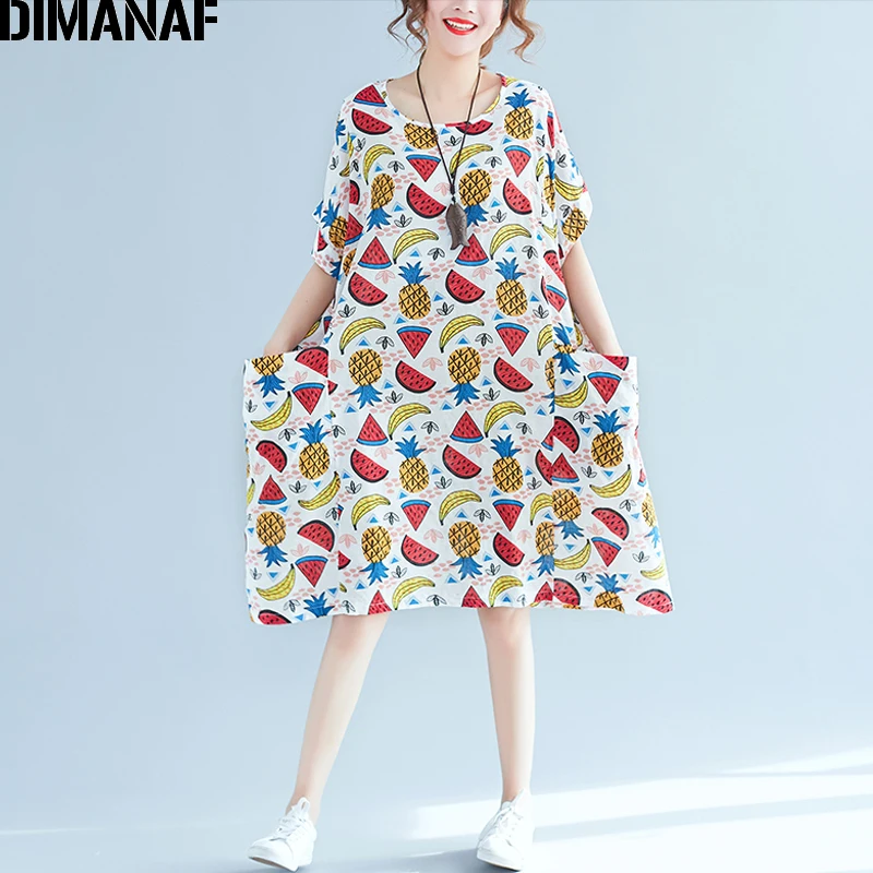 DIMANAF Для женщин пляжное платье Лето Плюс Размеры белье Kawaii фруктов женский