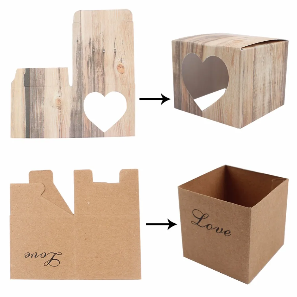 100 шт конфетная коробка Свадебные сердца в любви деревенский крафт искусственная