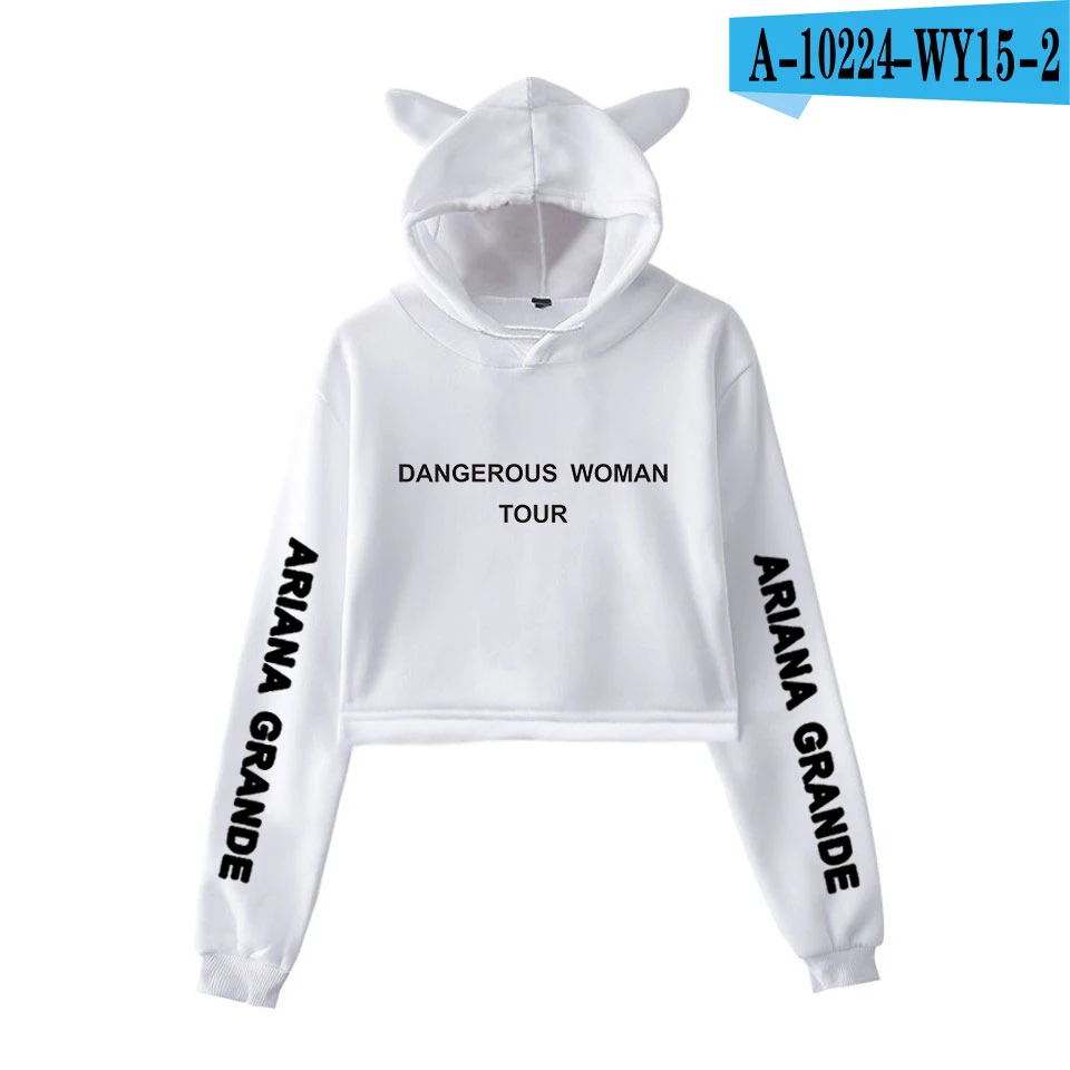white Новинка Ariana Grande, модные худи с кошачьими ушами, женские пупковые крутые новые модные укороченные женские толстовки с капюшоном, сексуальные Kpop Harajuku - Цвет: white