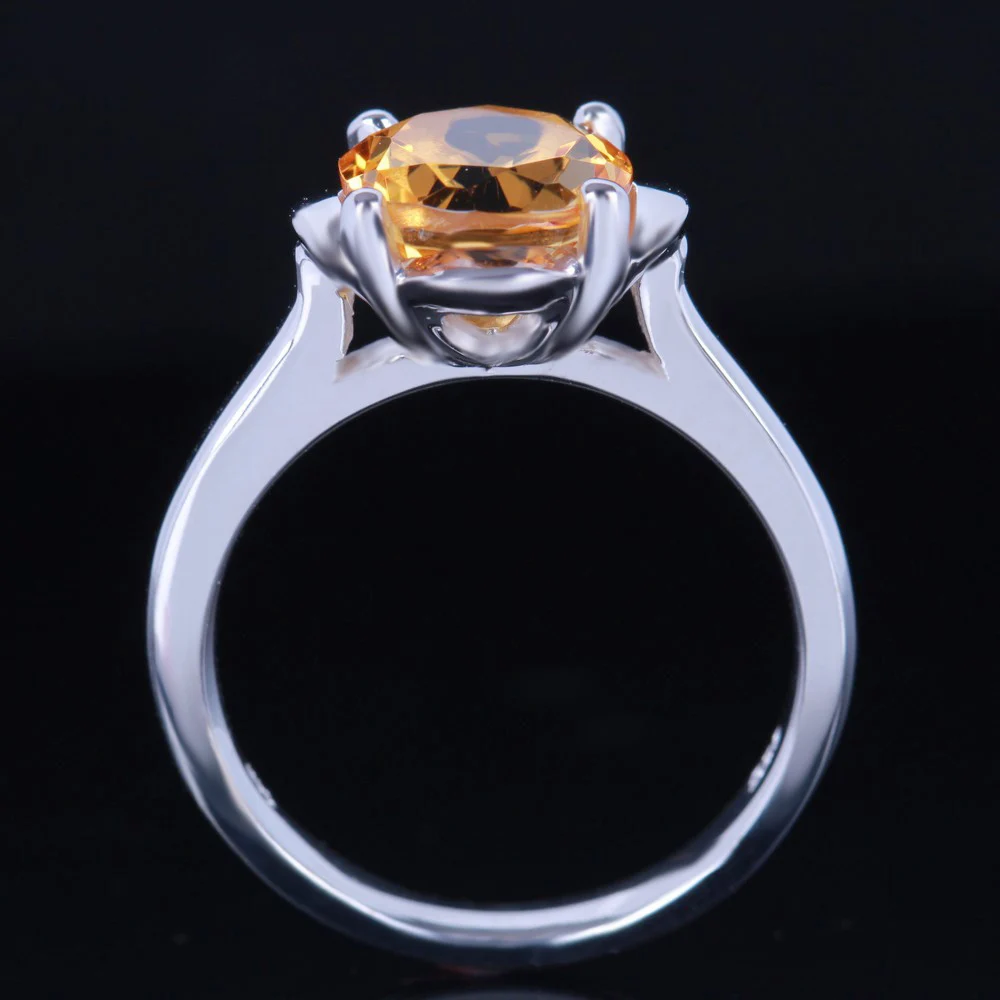 Real 925 Sterling Silver Round Cut 9mm 1.87CT Flawless Genuine Citrinee Engagement Wedding Women Flower Fine Jewelry Ring | Украшения и