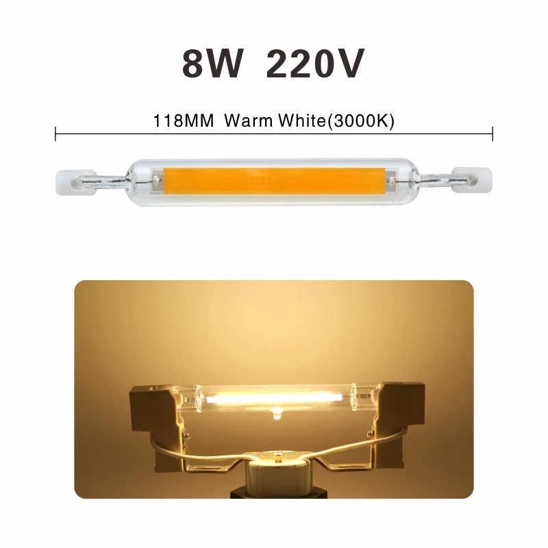 118mm Warm White R7S светодиодный светильник 118 мм 78 мм с регулируемой яркостью COB лампа стеклянная трубка 4 Вт 8 Вт сменный галогенный светильник AC 220 В 230 в 240 В R7S точечный светильник - Испускаемый цвет: 118mm Warm White