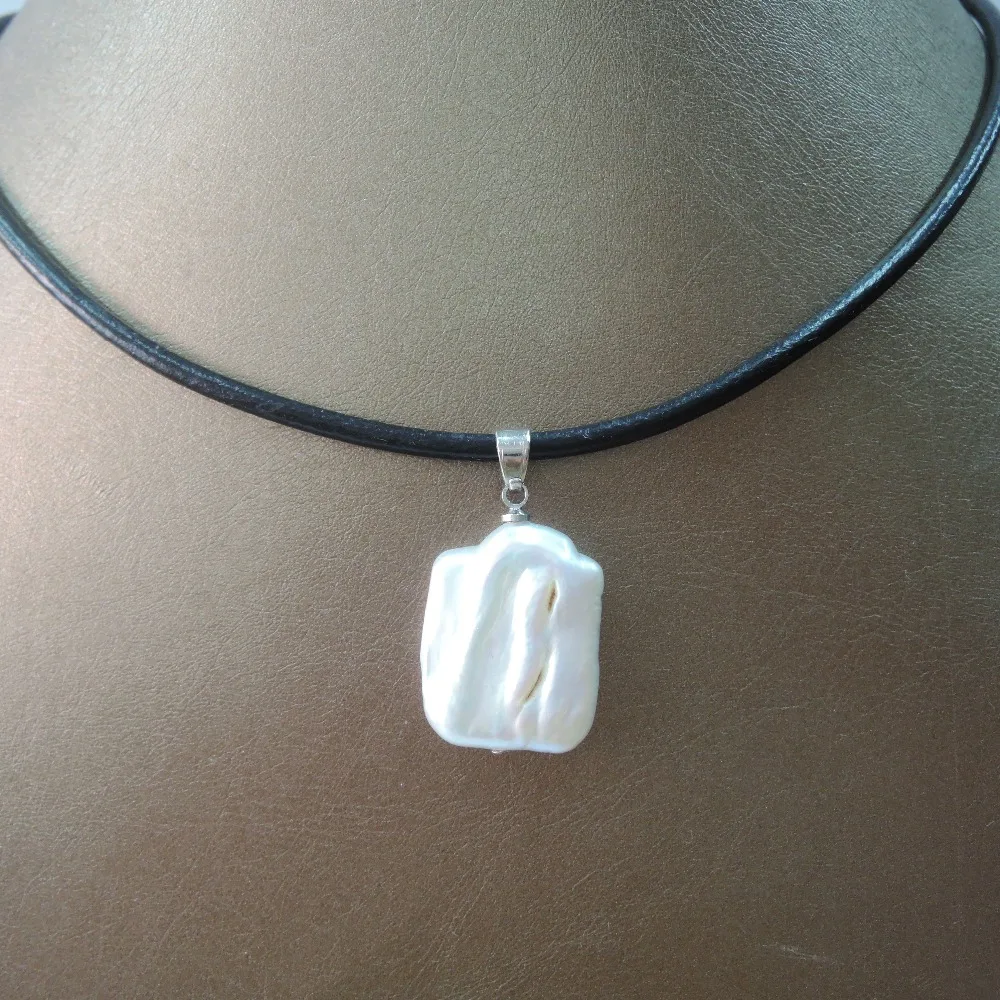 Ожерелье с подвеской из натурального пресноводного жемчуга прямоугольная