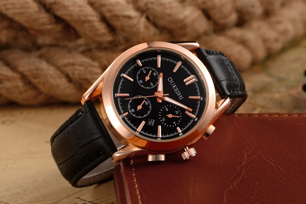 Мужские водонепроницаемые аналоговые кварцевые часы с кожаным ремешком |