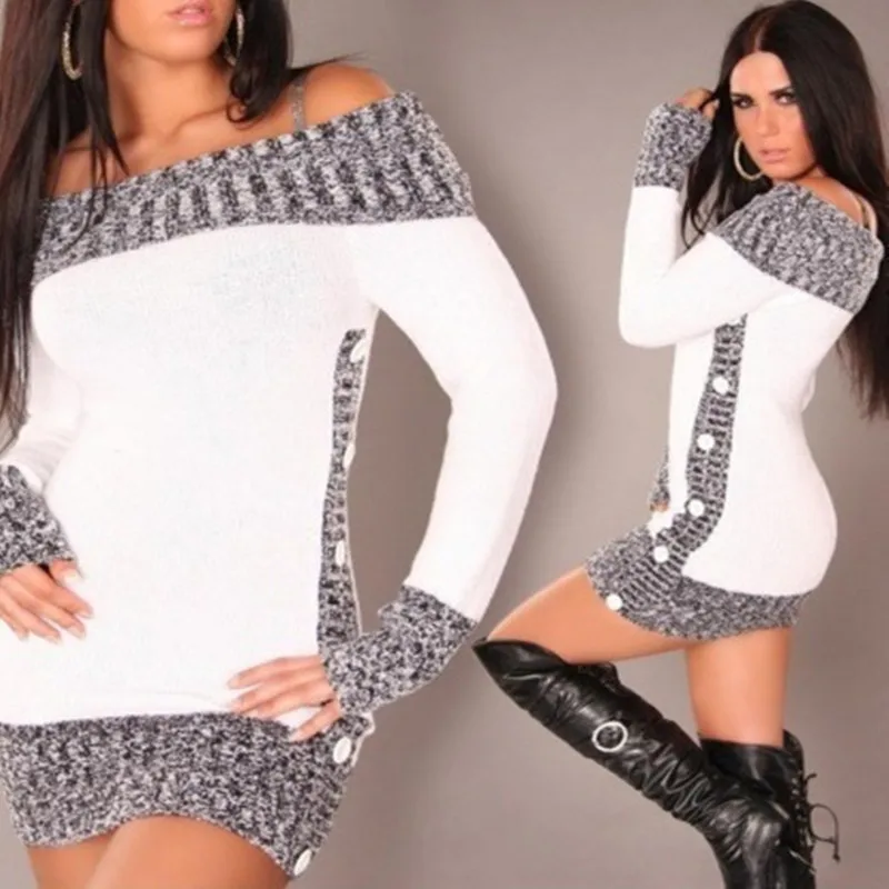 sexy noble women sweater slash neck long pullover 2019 autumn winter new solid basic knitted fashion casual christmas sweaters free global shipping