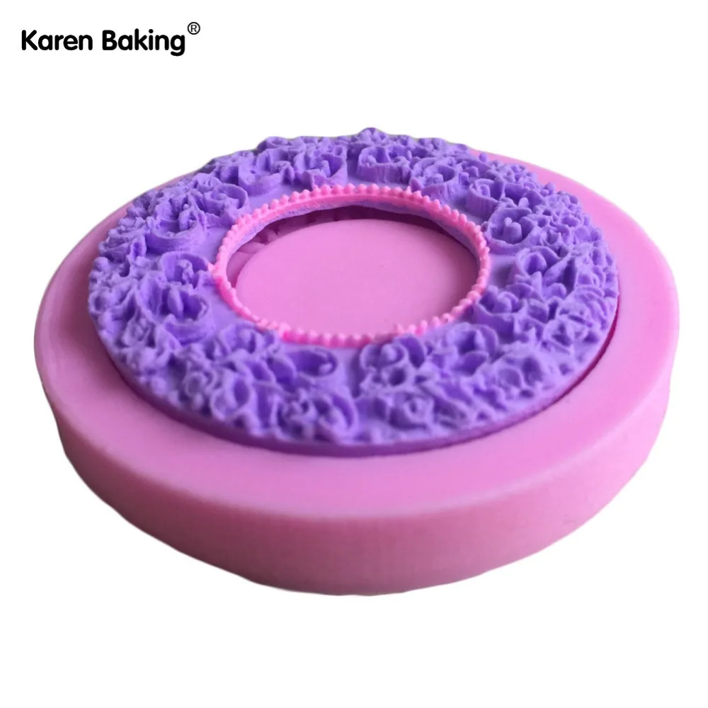 Круглый венок формы 3D Силиконовые Кружева помадка торт плесень шоколада