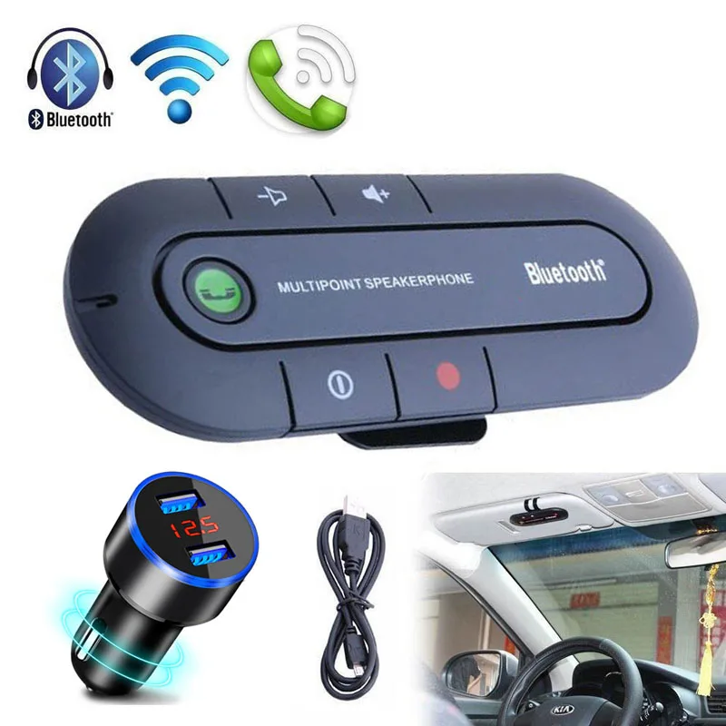 Bluetooth Handsfree автомобильный комплект беспроводной Bluetooth динамик телефон Bluetooth приемник с двойным usb-адаптером разветвитель автомобильное зарядное устройство