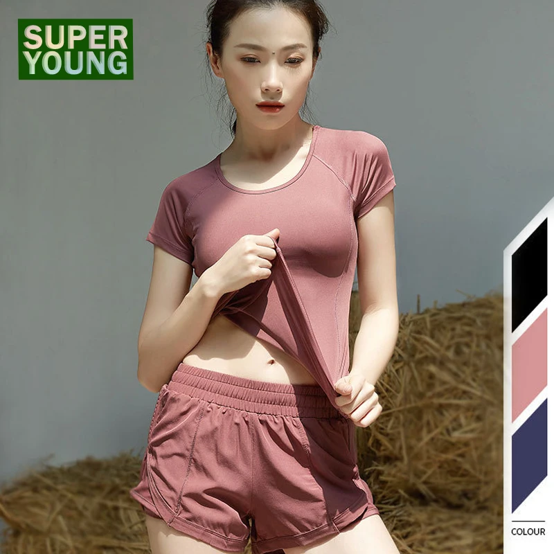 Women Sports Bra Fitness Gym Short Sleeved Top Yoga T-shirt Jogging Suits Femme Running Jerseys Sportswear Training Workout Sets |