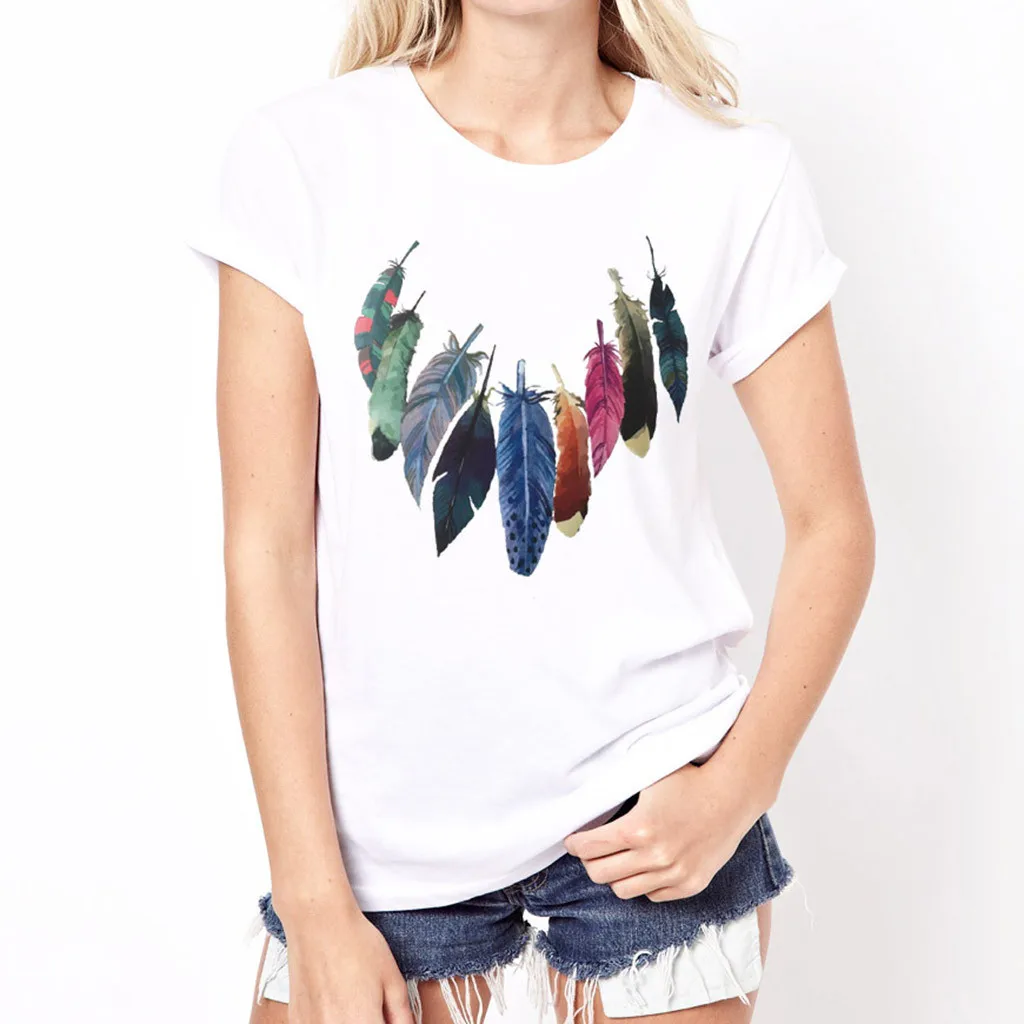 Футболка женская летняя белая футболка с мультяшным принтом круглый вырез