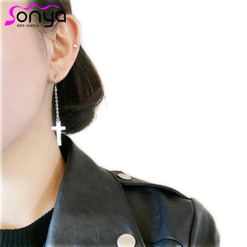 Punk Cross Pendants Drop Earrings Zinc Alloy Long Tassel Chain Dangle for Women 4A2033 |