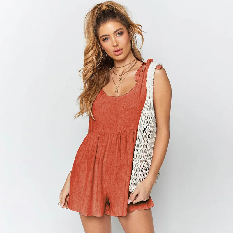 

2019 Summer New Women Casual Cotton Jumpsuit Sleeveless Fashion Female Loose Solid Pleated Flare Pants Woman Jumpsuits Rompers