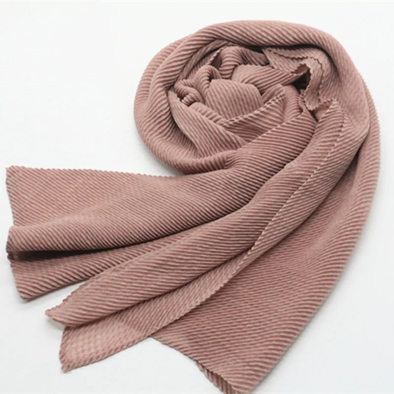 

Fashion women wrinkle solid shawls viscose cotton Muslim hijab woman scarves pashmina bandana pleated scarf