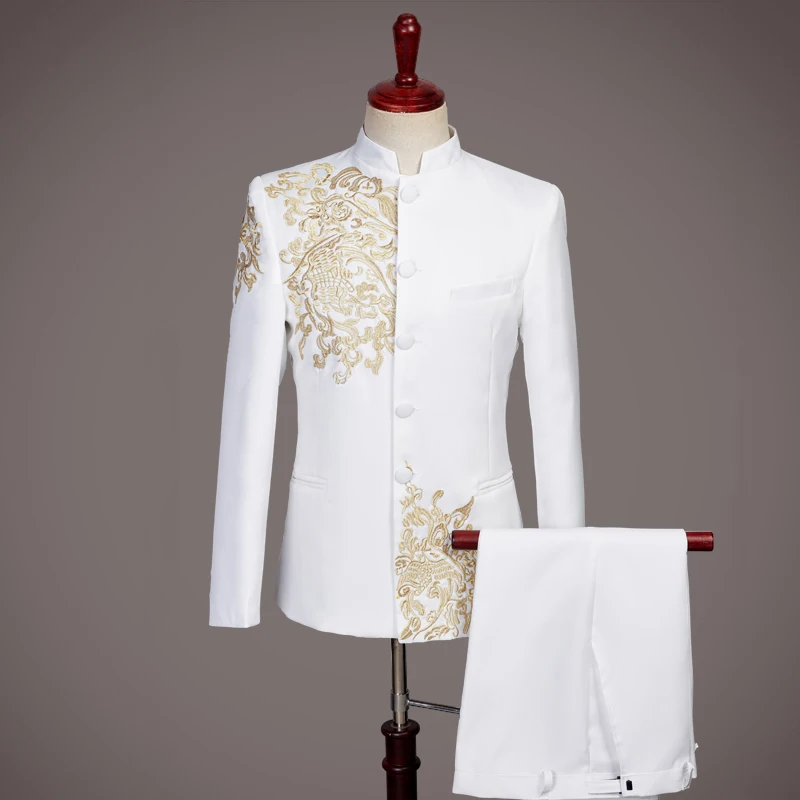 Куртка и брюки мужские черные белые комплекты в китайском стиле|party suit|suit standcostume