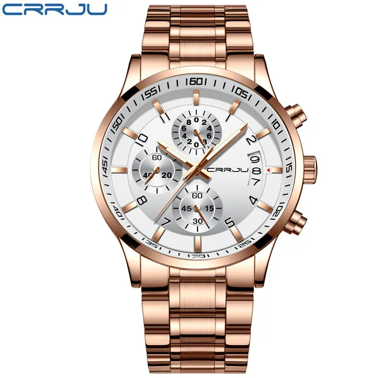 rose white Горячее предложение! Распродажа! Топ люксовый бренд Мужские часы с хронографом мужские спортивные часы водонепроницаемые полностью цельные стальные Мужские кварцевые часы Relogio Masculino - Цвет: rose white