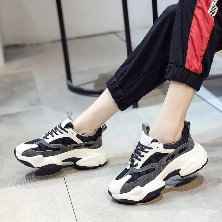 Женские кроссовки на платформе черные белые дышащие для тенниса осень 2019|Женские