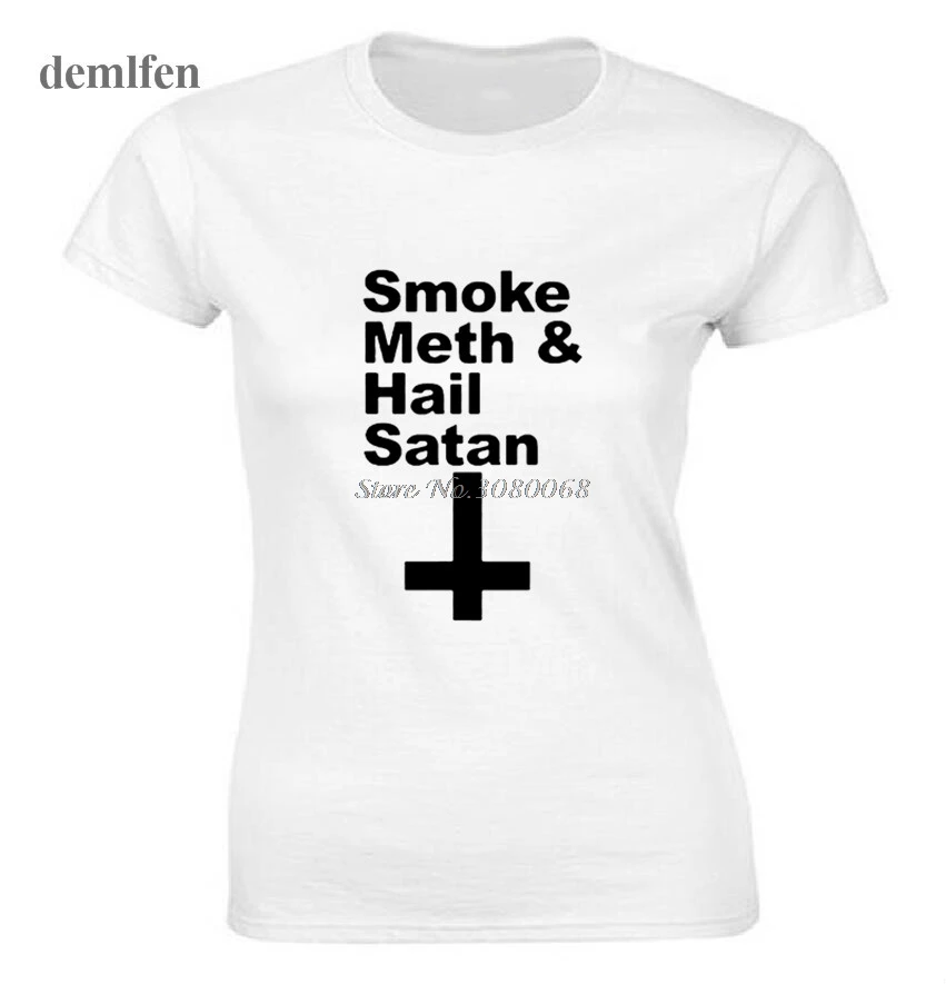 Новая мода дым мет с надписью Hail Satan футболка для женщин Повседневная одежда О