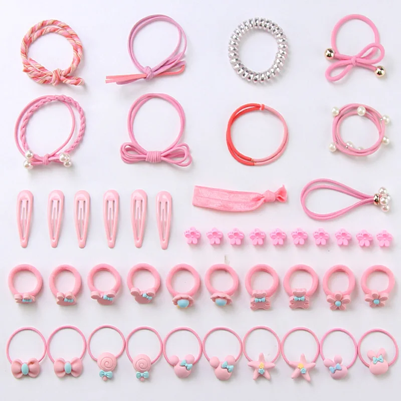 40PCS/Lot Cute Cartoon Pink Baby Girls Elastic Hair Bands Headwear Ponytail Holder Princess Gifts Rubber Accessories | Детская одежда и