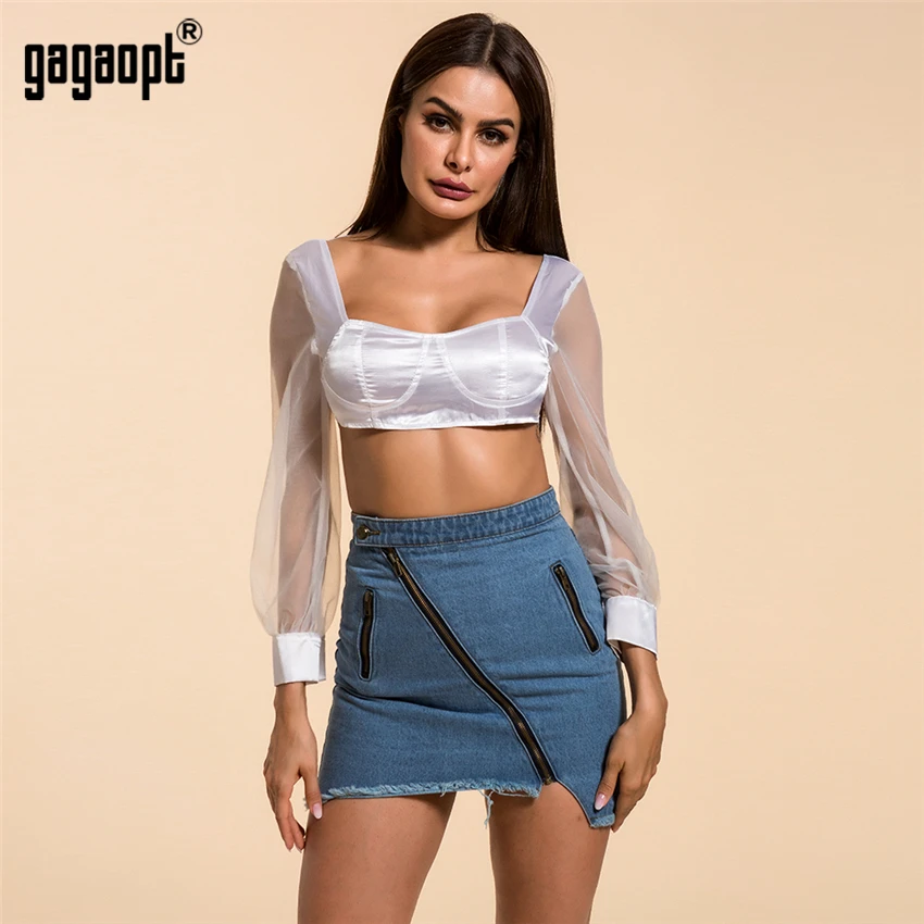 Gagaopt джинсовая юбка с высокой талией, мини юбки для женщин, новинка, синяя джинсовая юбка с карманами, Стильная джинсовая юбка