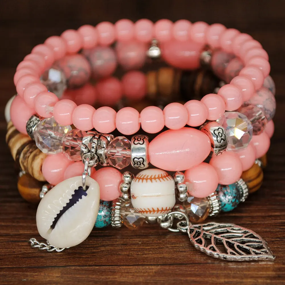 Coral Pink Yumfeel, новые ювелирные изделия, богемная оболочка, очаровательный браслет, мульти стенд, бисерные браслеты и браслеты для женщин - Окраска металла: Coral Pink