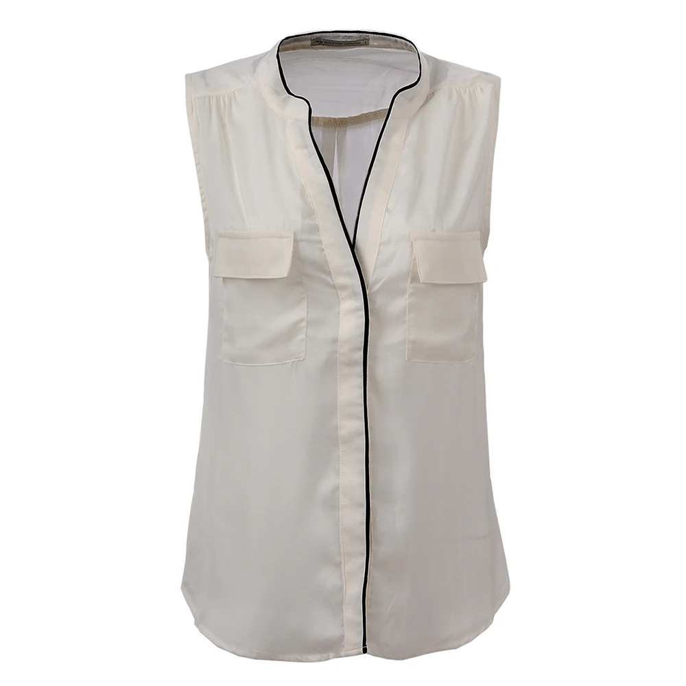 Женская шифоновая блузка без рукавов повседневная однотонная лето 2018|clothing