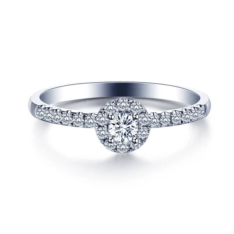 ZHJIASHUN классические 0.3ct круглые кольца с натуральным бриллиантом 18 к белое золото