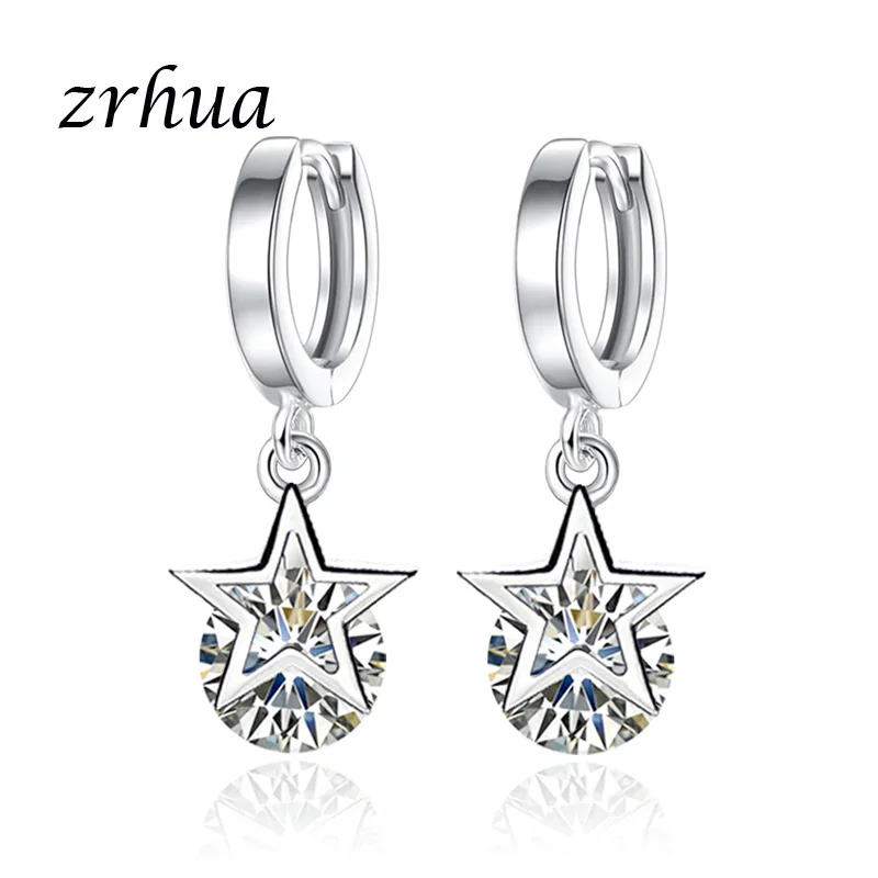 Женские серьги-кольца из серебра 925 пробы со звездой | Украшения и аксессуары