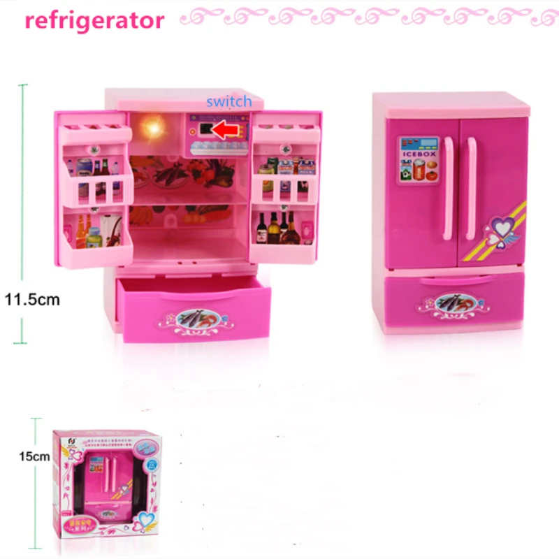 Refrigerator Мини-игрушки для кухни, светильник и звук, пластиковая имитирующая бытовая техника для детей, Детский игровой домик, Игрушки для маленьких девочек, ролевые игры - Цвет: Refrigerator