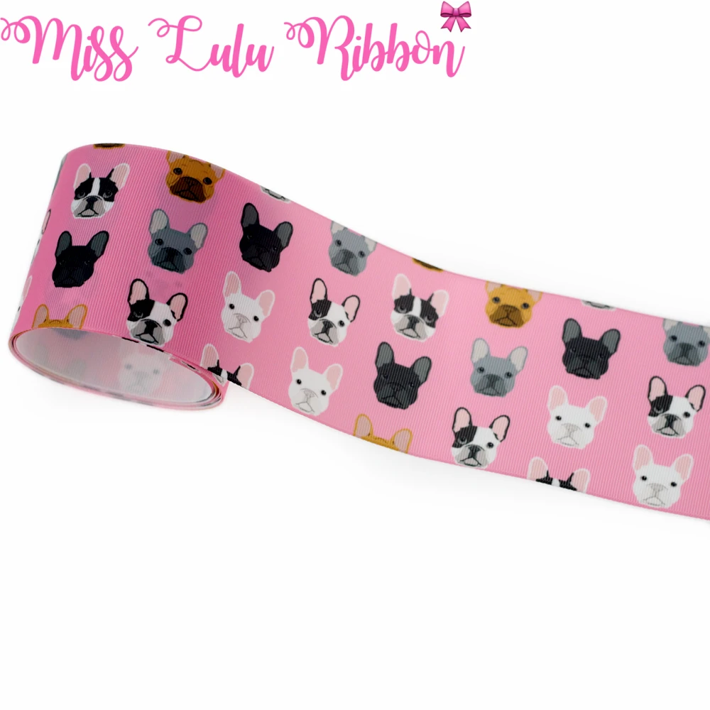 3 &quot75 мм Серия животных милый кот собака напечатанная Grosgrain лента бульдог DIY Bowknots