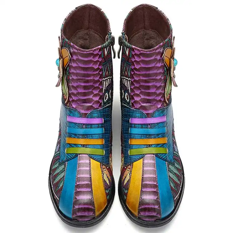 Socofy/ботильоны в стиле ретро; женские ботинки ручной работы из натуральной кожи в богемном стиле; зимние ботинки на молнии с теплой подкладкой