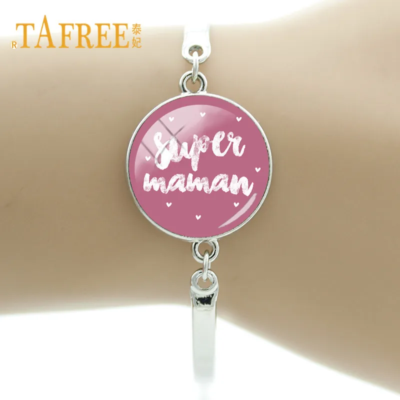 TAFREE серебряный цвет супер Maman мама стекло кабошон шарм браслеты французский алфавит дизайн подарок матери MM107