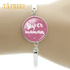 TAFREE серебряный цвет супер мама стекла кабошон очаровательные браслеты и браслеты французский алфавит дизайн подарок для мам MM107