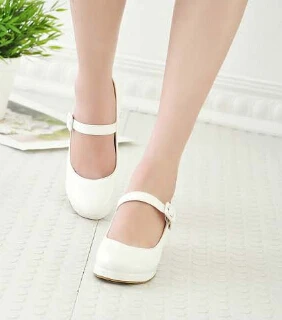 white XingDeng/женские туфли-лодочки на высоком каблуке для костюмированной вечеринки; милые женские туфли из лакированной кожи на танкетке в стиле Лолиты; большие размеры 34-43 - Цвет: white