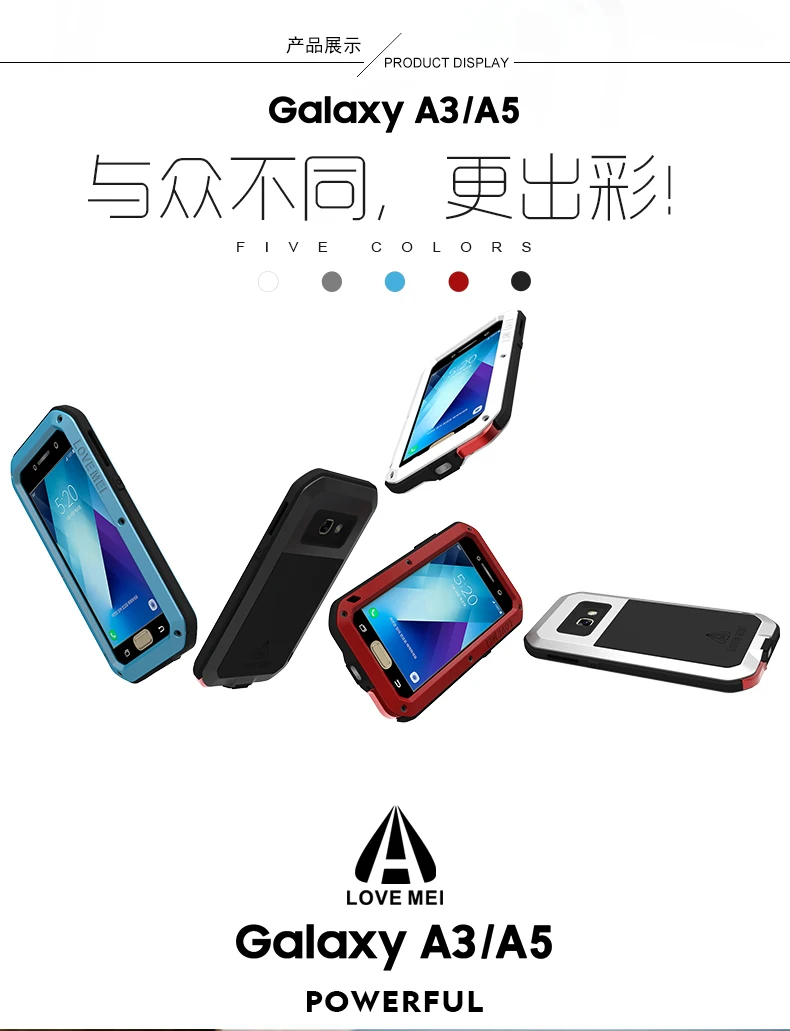 for Samsung Galaxy A5 2017 A520 Case LOVE MEI Shock Dirt Proof Water Resistant Metal Armor Cover Phone A3 A320 |
