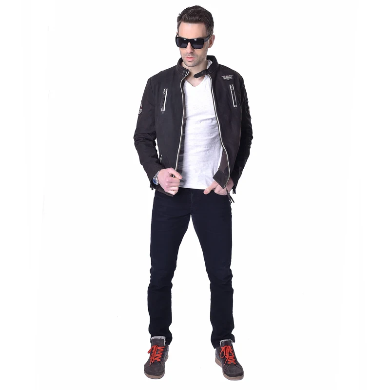 MAPLESTEED мужские кожаные куртки с вышивкой 100% натуральная козья кожа из воловьей