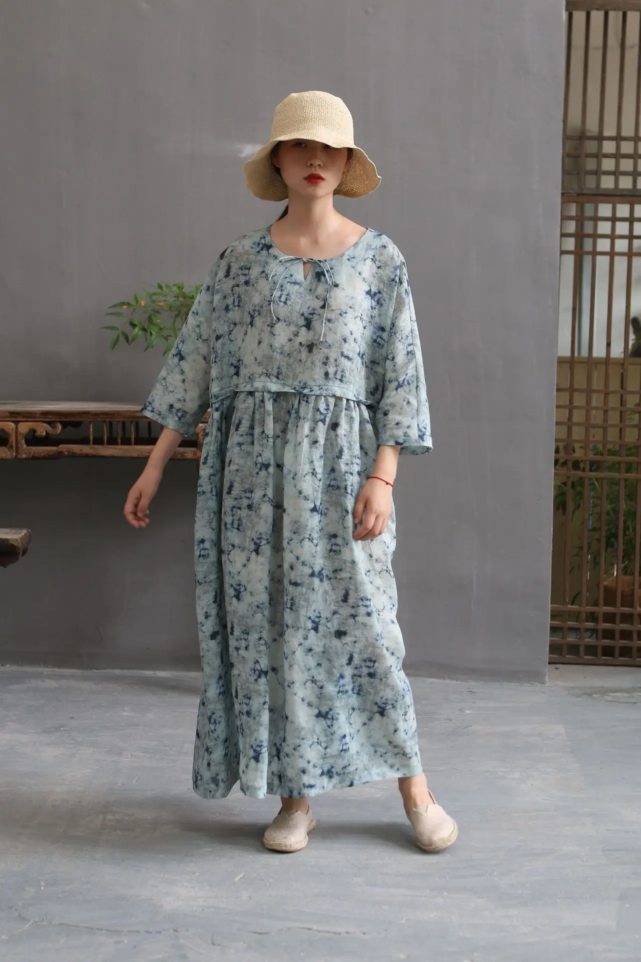 Для женщин платье 2019 Лето рами тонкий сажи синего цвета с абстрактным рисунком в